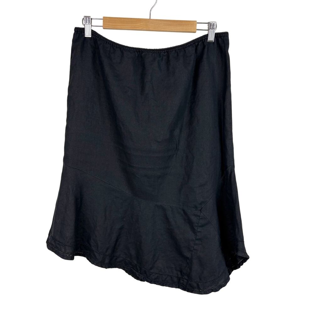 Vtg Y2K Old Navy Linen Asymmetrical Ruffle Hem Midi Skirt Womens Sz 12 Lagenlook
